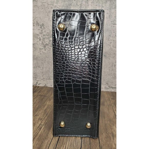 KELLY CROC BIRKIN-STYLE BAG MEDIUM BLACK Back in S - Picture 8 of 10